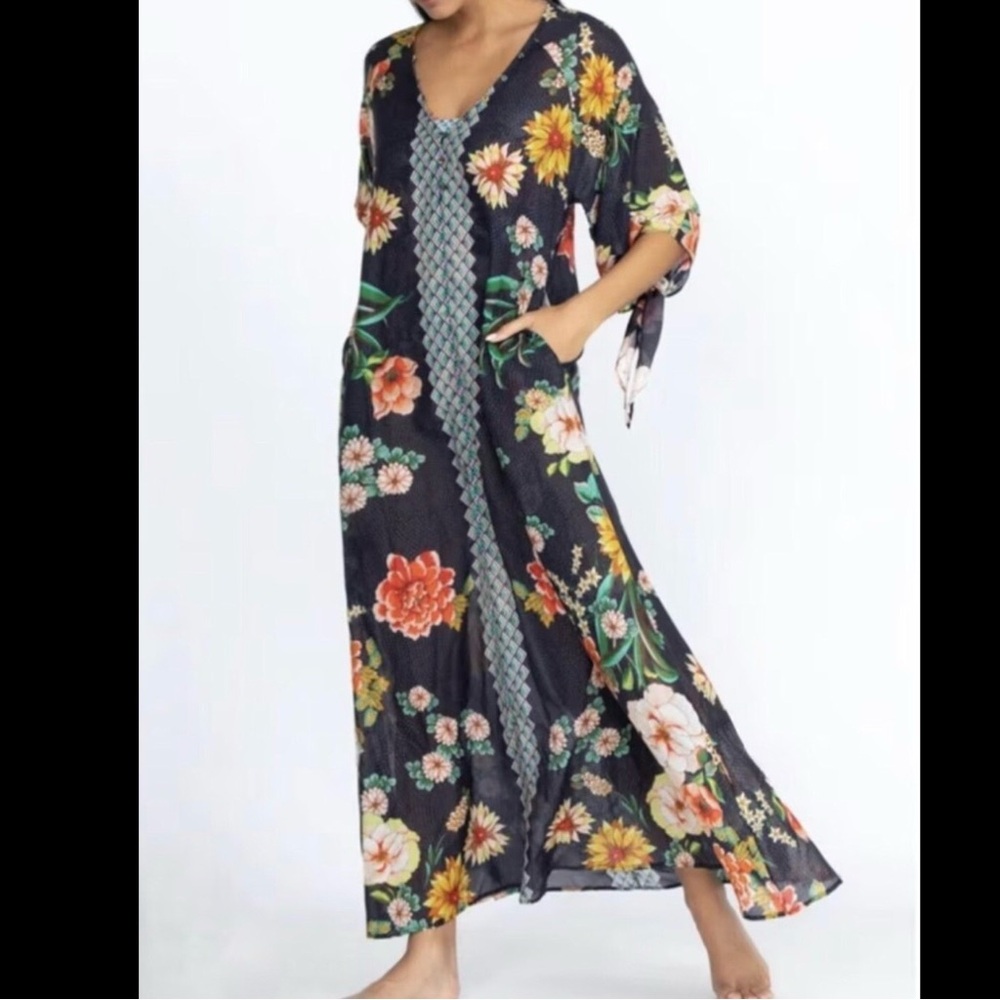 Johnny Was Mia Floral Border Maxi Dress/Coverup Size M, EUC